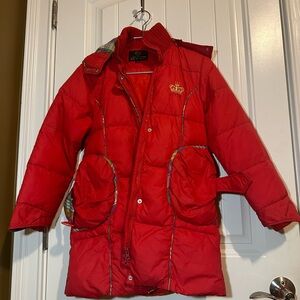 Red puffer jacket